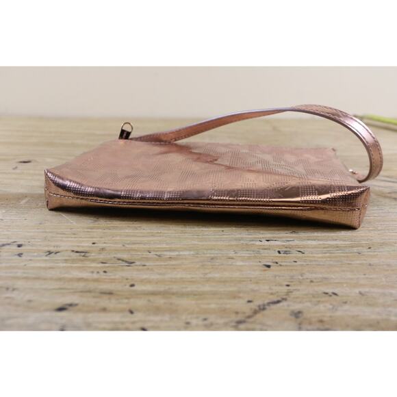 MICHAEL KORS Clutch Wristlet Rose Gold Monogram Logo Mirror Metallic Zip - Picture 11 of 14